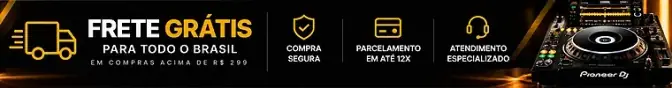 Tarja promocional da Martinhão Music com frete grátis para todo o Brasil, compra segura, parcelamento em até 12x, atendimento especializado e equipamento de DJ.** Se quiser algo mais curto, use: **Frete grátis, compra segura, parcelamento em até 12x e atendimento especializado na Martinhão Music